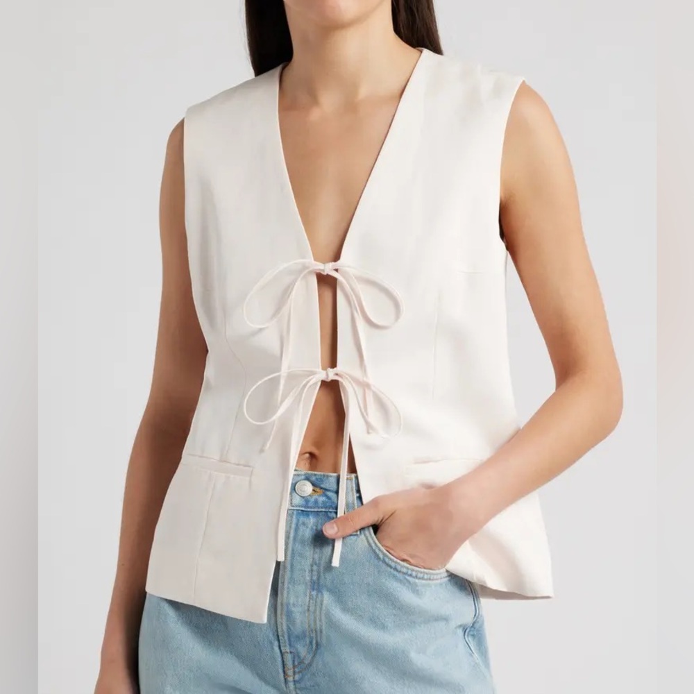 COS Sweetcorn Tie Closure Vest Blouse in blush pink size 6